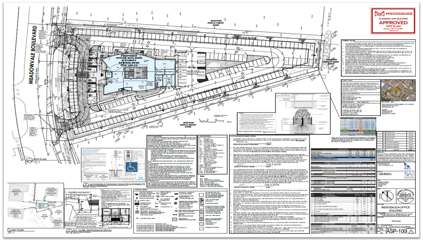 Meadowvale Tower site plan showing the proposed building footprint, parking areas and access from Meadowvale Boulevard